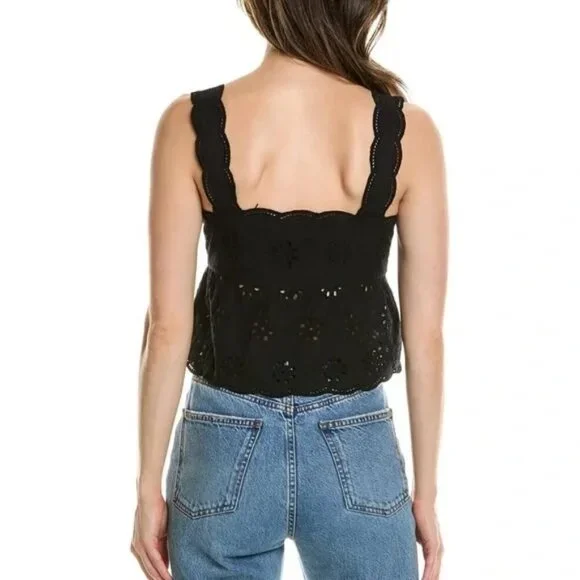 NWT | The Kooples | Black Eyelet Embroidered Tank Top - Picture 2 of 8